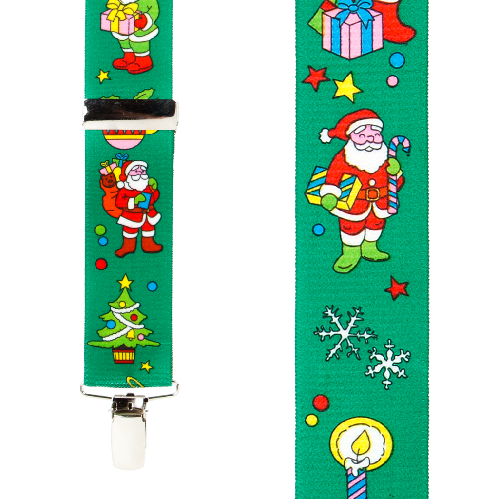 Santa on Green Suspenders - 1.5 Inch Wide Clip