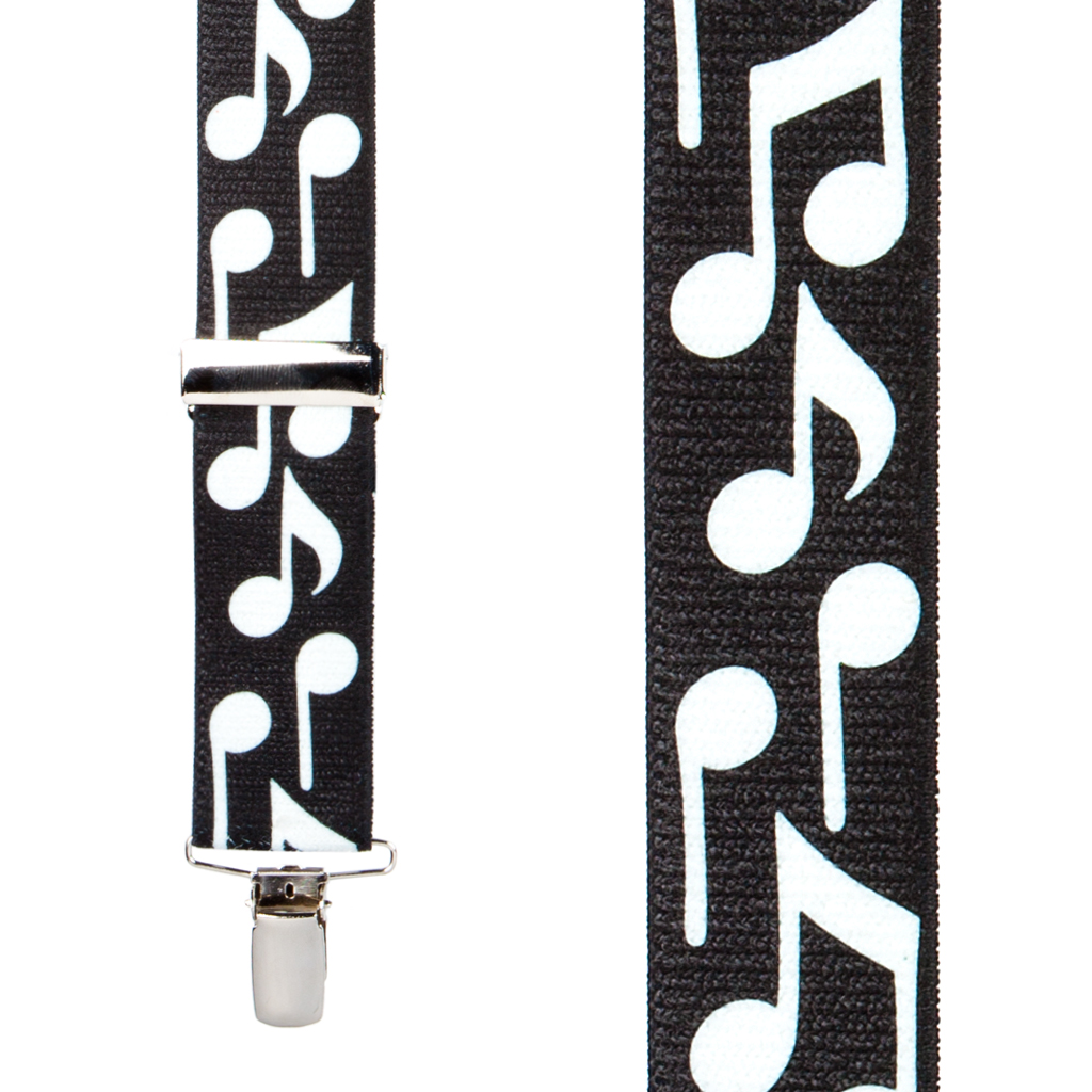 White Music Notes on Black Suspenders - CLIP
