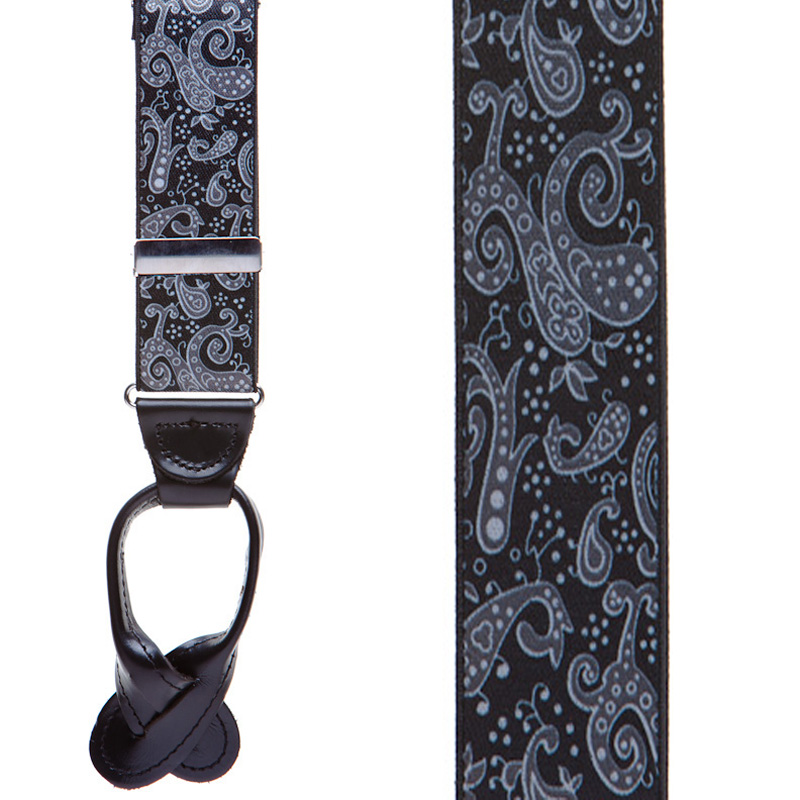 Black Paisley Suspenders - Button